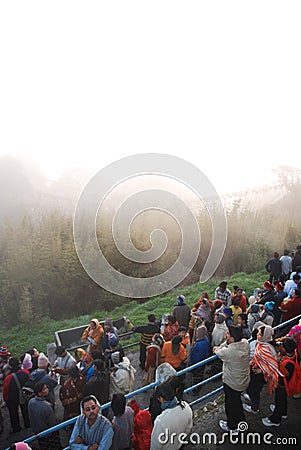 People came to see the sunrise at early morning in Kanchanjangha Editorial Stock Photo