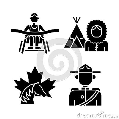 People of Canada black glyph icons set on white space Vector Illustration