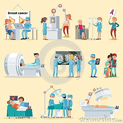 People And Cancer Disease Collection Vector Illustration