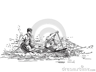 People in canoe on wave Vector Illustration