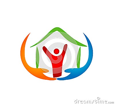 People care home love elders senior children in hand hope trust logo. Cartoon Illustration