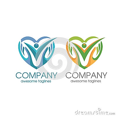 People care logo, human love and hand symbol logo template Vector Illustration