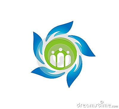 People care together hands circle love elders senior children in hand hope trust logo. Cartoon Illustration