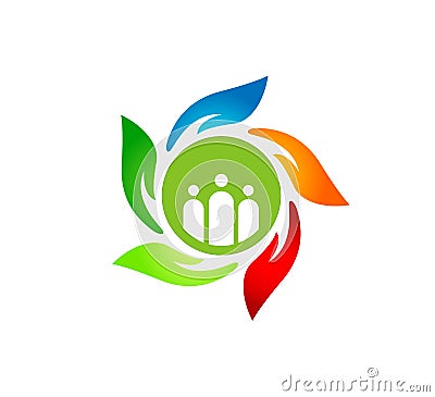 People care together love elders senior children in hand hope trust logo. Cartoon Illustration