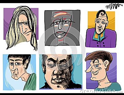 people caricatures artistic cartoon illustrations set Vector Illustration