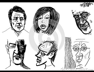 people caricatures or drawings artistic cartoon illustrations set Vector Illustration