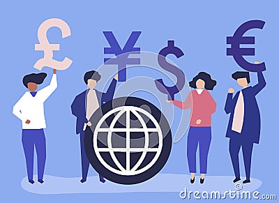 People carrying different currency sign Vector Illustration