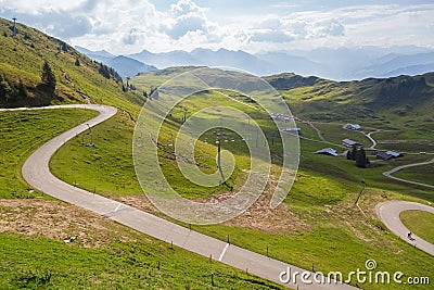 People and cars on windy Panoramastrasse scenic road leading up Editorial Stock Photo