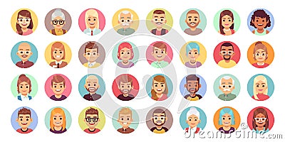 People cartoon avatars. Diversity of office workers flat character and avatar portraits vector icon set Vector Illustration