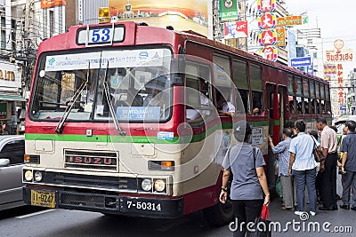 People catching a bus in Chinatown, Bangkok, Thailand Editorial Stock Photo