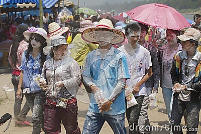 People celebrate Lao New Year in Luang Prabang, Laos. Editorial Stock Photo