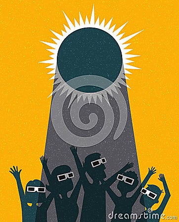 People celebrate watching the solar eclipse with protective glasses Vector Illustration