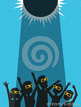 People celebrate watching the solar eclipse with protective glasses Vector Illustration