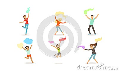 People Celebrating Festival of Color Holi Vector Set Vector Illustration