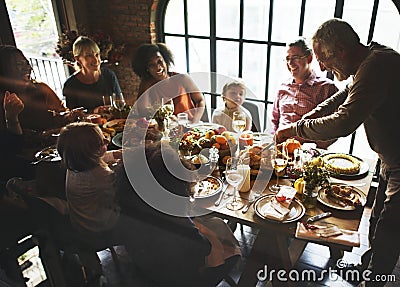 People are celebrating Thanksgiving day Stock Photo