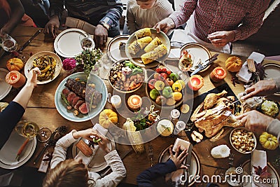 People Celebrating Thanksgiving Holiday Tradition Concept Stock Photo