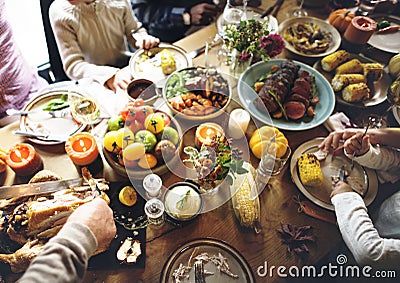 People Celebrating Thanksgiving Holiday Tradition Concept Stock Photo