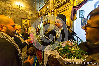People during the celebration of Orthodox Easter - Vespers on Great Friday Editorial Stock Photo
