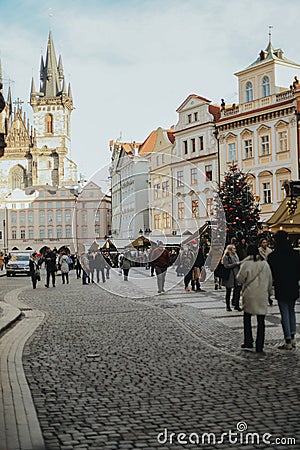 People.Centre.Prague.Chezch republic.Square.Old town.Christmas. street of the vibe Editorial Stock Photo