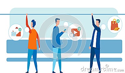 People Character in Metro and App Addiction Vector Vector Illustration