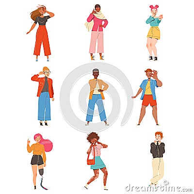 People Character Showing Different Hand Gesture Expressing Emotion with Body Language Vector Set Stock Photo