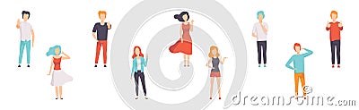 People Character Showing Different Hand Gesture Expressing Emotion with Body Language Vector Set Vector Illustration