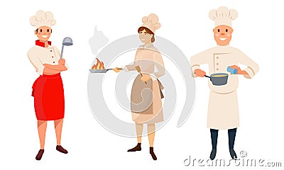 People Characters Chef Cooking and Serving Food Vector Illustration Set Vector Illustration