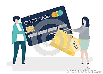 People characters and credit card debt concept illustration Vector Illustration