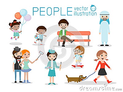 People characters, large group of people, People in various lifestyles Vector Illustration