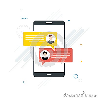 People in chat on mobile phone or smartphone on message app Vector Illustration