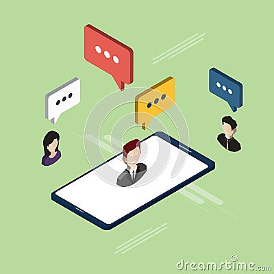 People in chat on mobile phone or smartphone on message app Vector Illustration