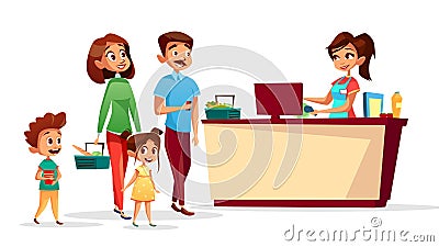 People at supermarket checkout counter vector cartoon Vector Illustration
