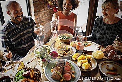 People Cheers Celebrating Thanksgiving Holiday Concept Stock Photo