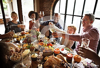 People Cheers Celebrating Thanksgiving Holiday Concept Stock Photo