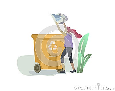 People and children Recycle Sort organic Garbage in different container for Separation to Reduce Environment Pollution Vector Illustration