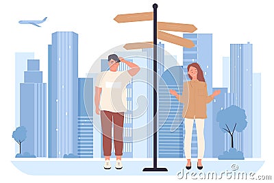 People choose right road, future direction or making life decision, standing on crossroad Vector Illustration