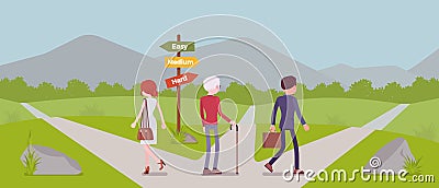 People choosing a path, road and life direction Vector Illustration