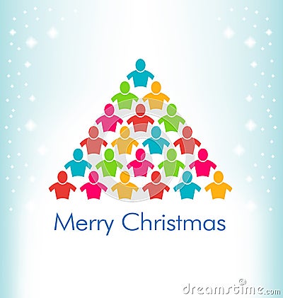 People Christmas Color Tree Vector Illustration