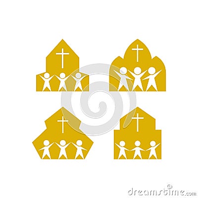 People in the church. Worship God Vector Illustration