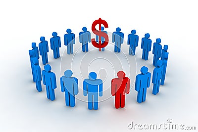 People in circle with dollar s Cartoon Illustration