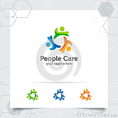 People circle logo design vector with concept of social human icon illustration for community, organization, and humanity Vector Illustration