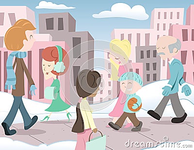 People in the City Vector Illustration