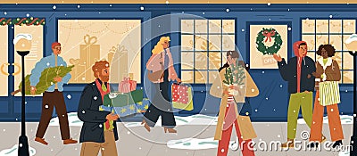 People city citizen preparing for Christmas and New Year celebration Vector Illustration