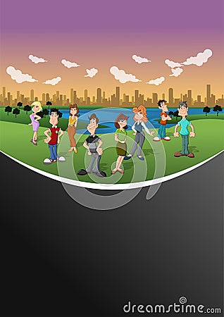 People in the city park Vector Illustration