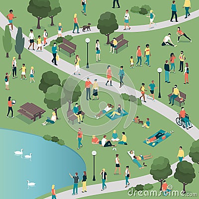 People at the city park Vector Illustration