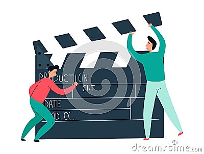 People And Clapper Composition Cartoon Illustration