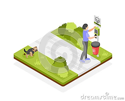 People Clean After Dog Concept Vector Illustration