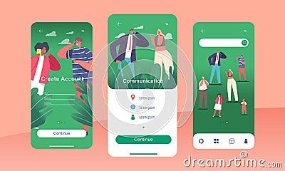 People Communicate by Mobile Phone Mobile App Page Onboard Screen Template. Granny and Little Grandson Vector Concept Vector Illustration