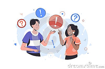 Vector flat illustration of communication of people in search of solutions to problems. Collective thinking, team concept Vector Illustration