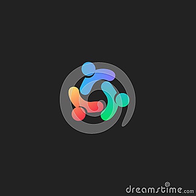 People connect abstract logo. Care symbol. People union vector icon on black background. Vector Illustration